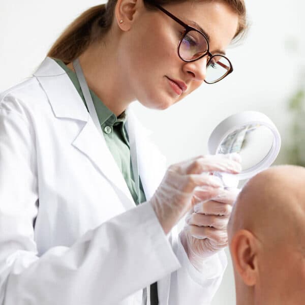 Radiation oncology specialist reviewing treatment plans