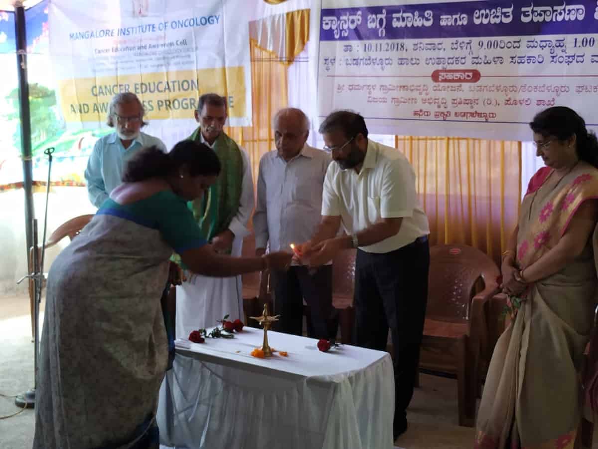 Cancer Awareness talk, and oral and breast screening camp at Badagabellur